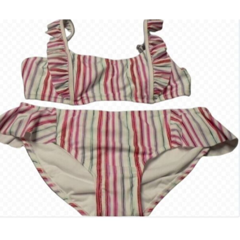 Raisins Swim Girls La Sirena Swim Set In White Multi Stripe Size 16 MSRP $40